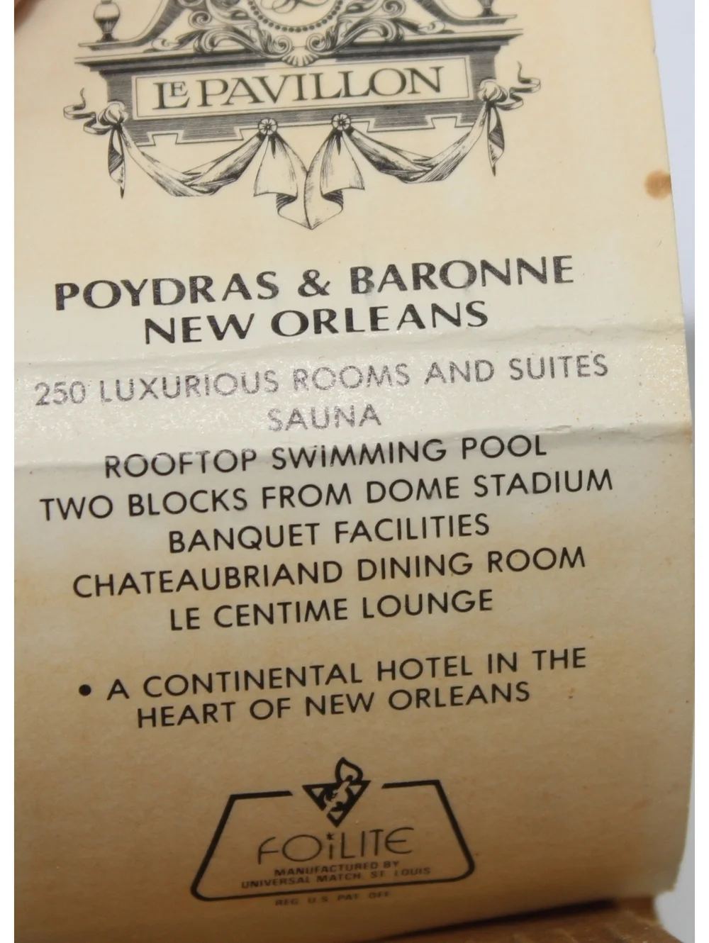 VTG Matchbook Le Pavillon Hotel Chateaubriand Dining Room New Orleans Poydras